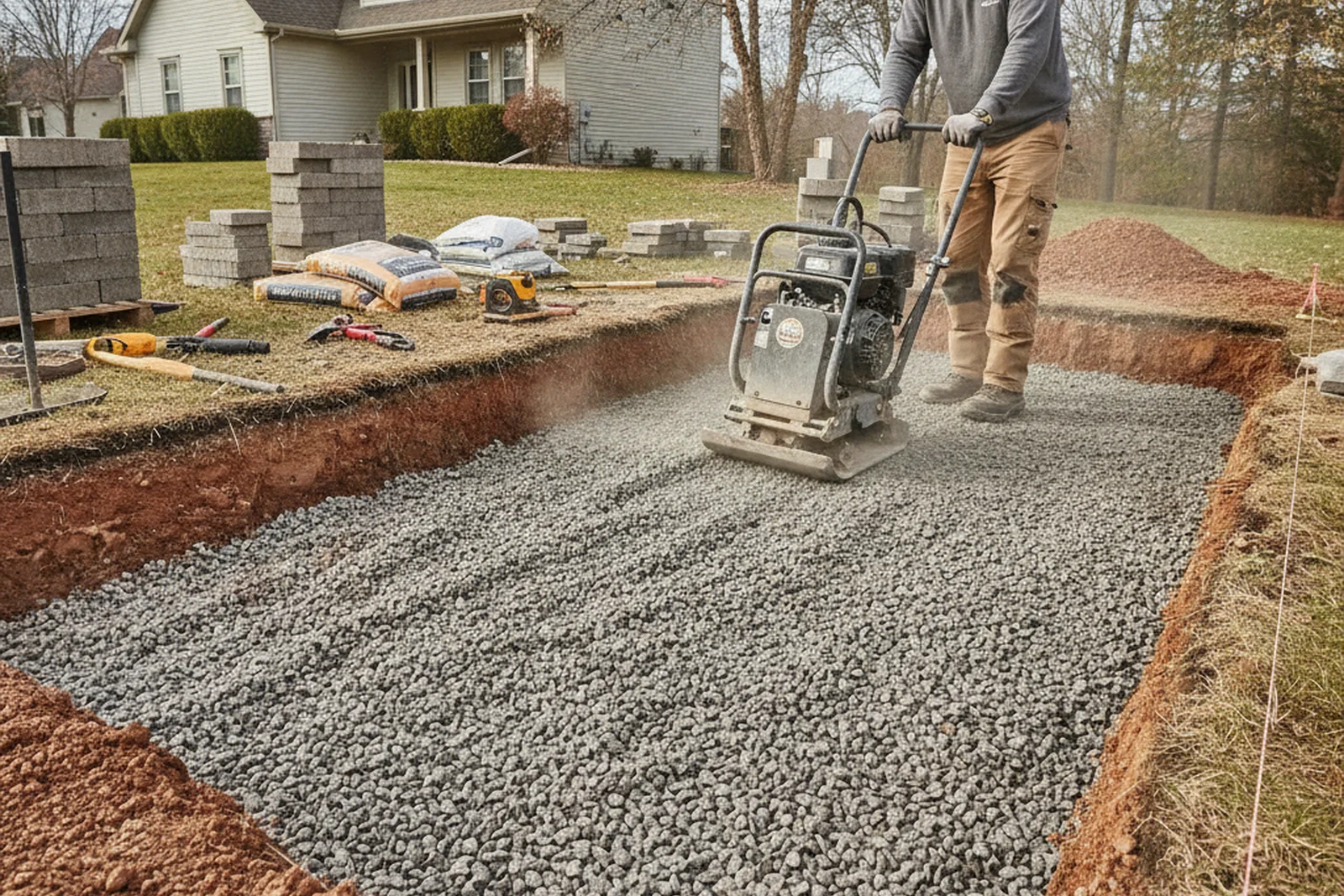 Paver base preparation compacted gravel Lorain Ohio Lorain County Ohio clay soil frost depth freeze-thaw residential
