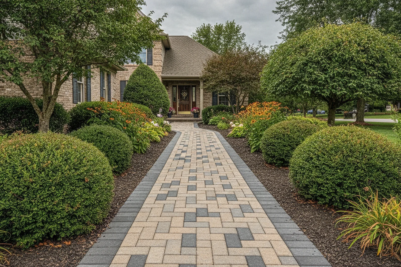 Paver walkway entry path Lorain Ohio Lorain County basket weave pattern residential freeze-thaw resistant